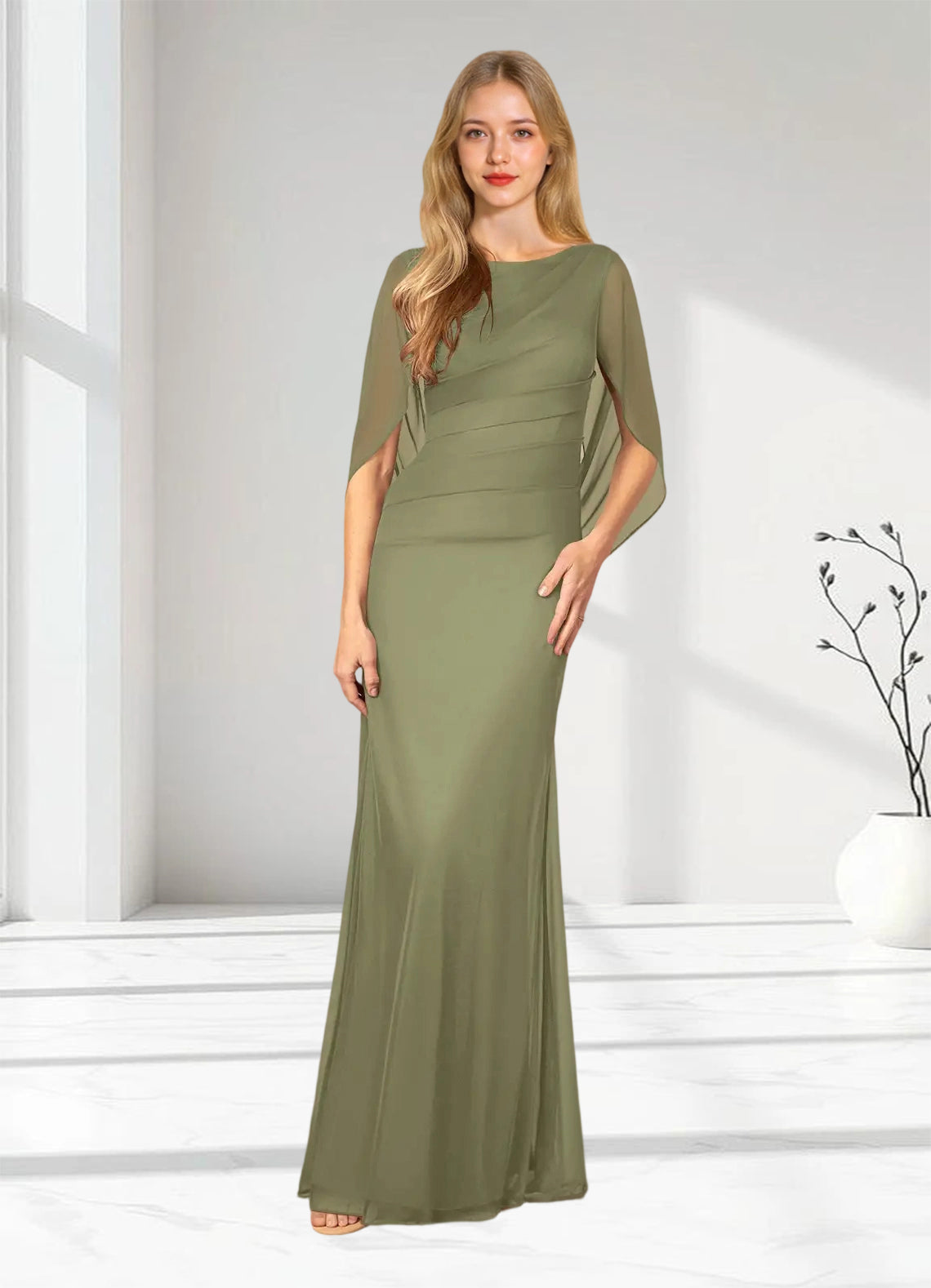 Augday Belladonna Mermaid Scoop Pleated Mesh Dress