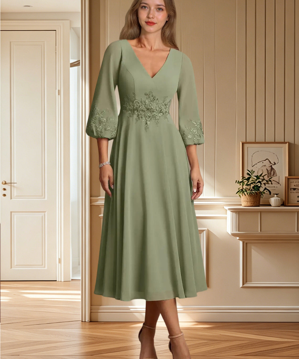 Augday Ana A-Line Lace Chiffon Dress
