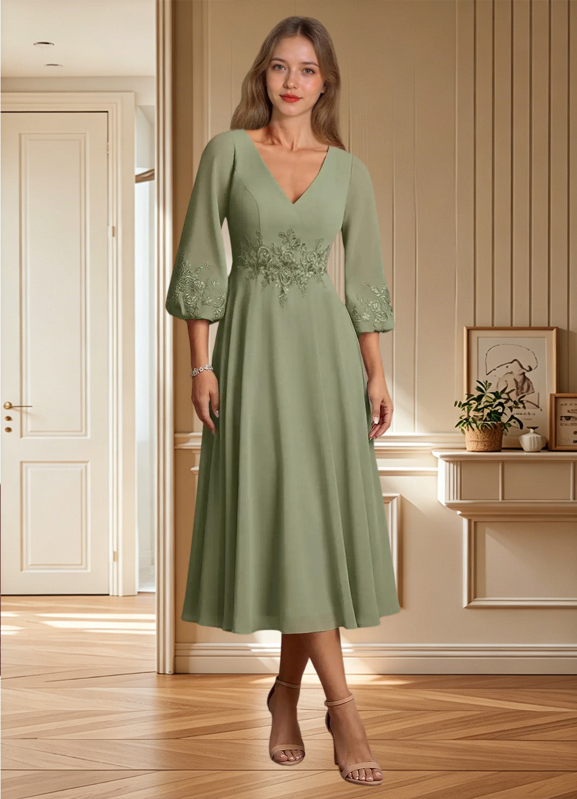 Augday Ana A-Line Lace Chiffon Dress