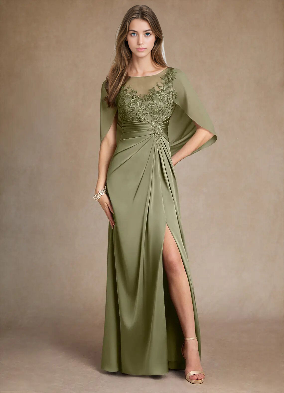 Augday Hera Mother of the Bride Dresses A-Line Lace Stretch Satin Dress