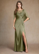 Augday Hera Mother of the Bride Dresses A-Line Lace Stretch Satin Dress