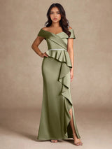 Augday Mermaid Off the Shoulder Stretch Satin Dress