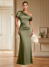 Augday Rutha Sheath One Shoulder Stretch Satin Dress