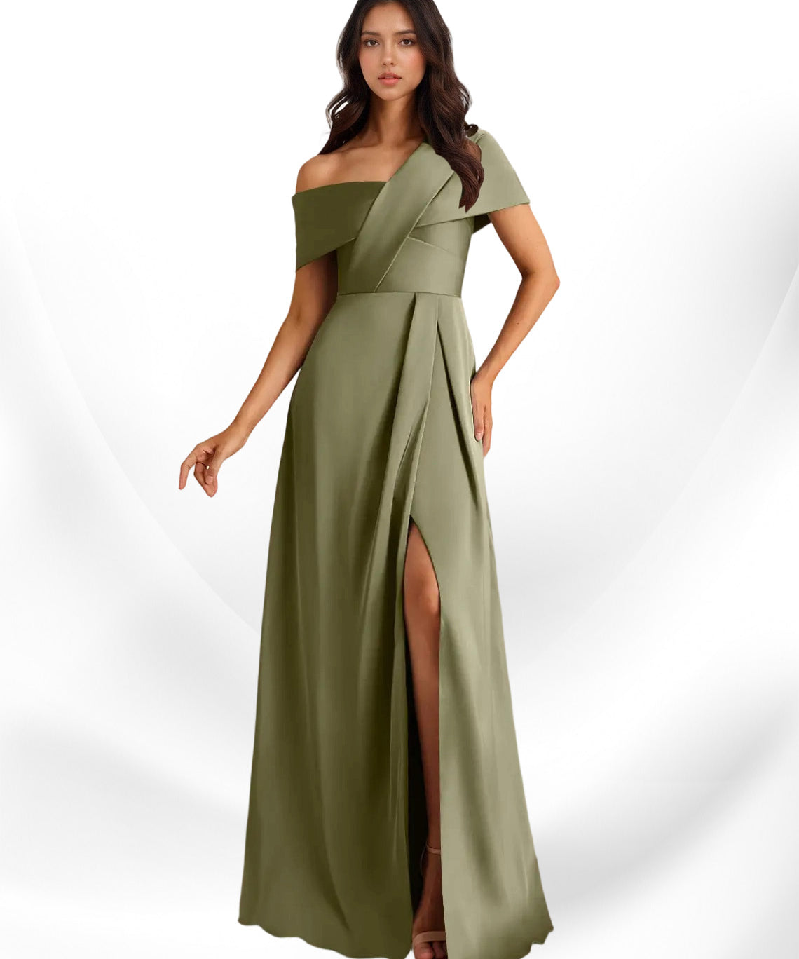 Augday Milton A-Line Pleated Stretch Satin Dress