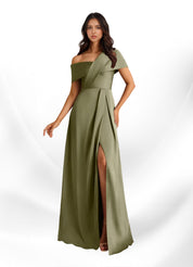 Augday Milton A-Line Pleated Stretch Satin Dress