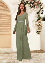 Augday Belinda A-Line V-Neck Pleated Chiffon Dress