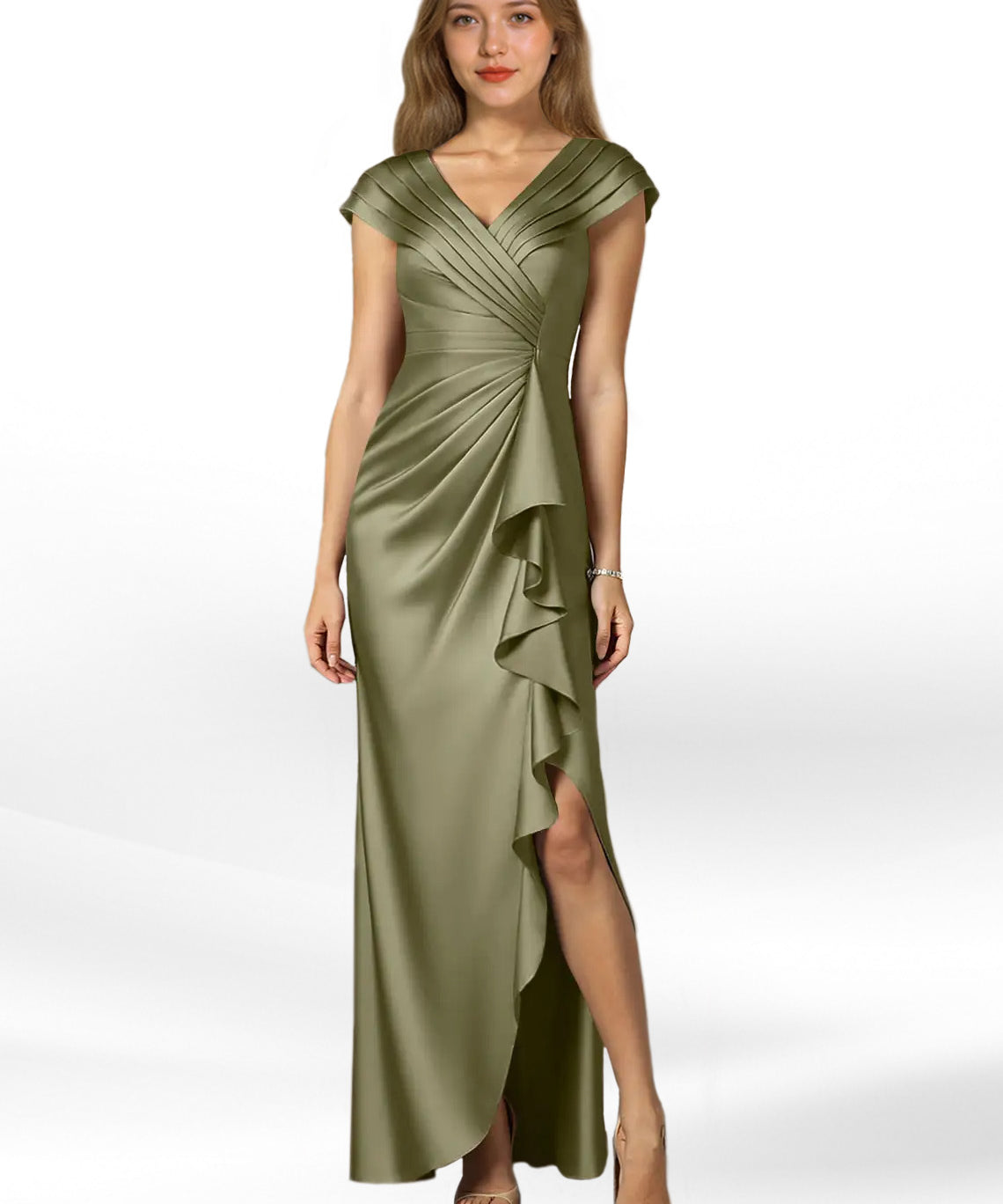 Augday Anderson A-Line Pleated Stretch Satin Dress