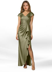 Augday Anderson A-Line Pleated Stretch Satin Dress