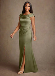 Augday Irvine A-Line Pleated Stretch Satin Dress