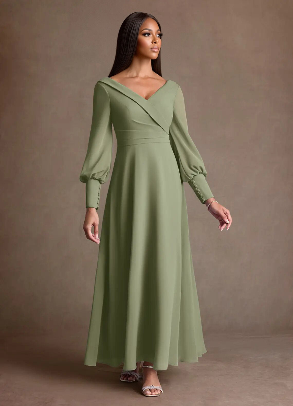 Augday Paterson A-Line Pleated Chiffon Dress