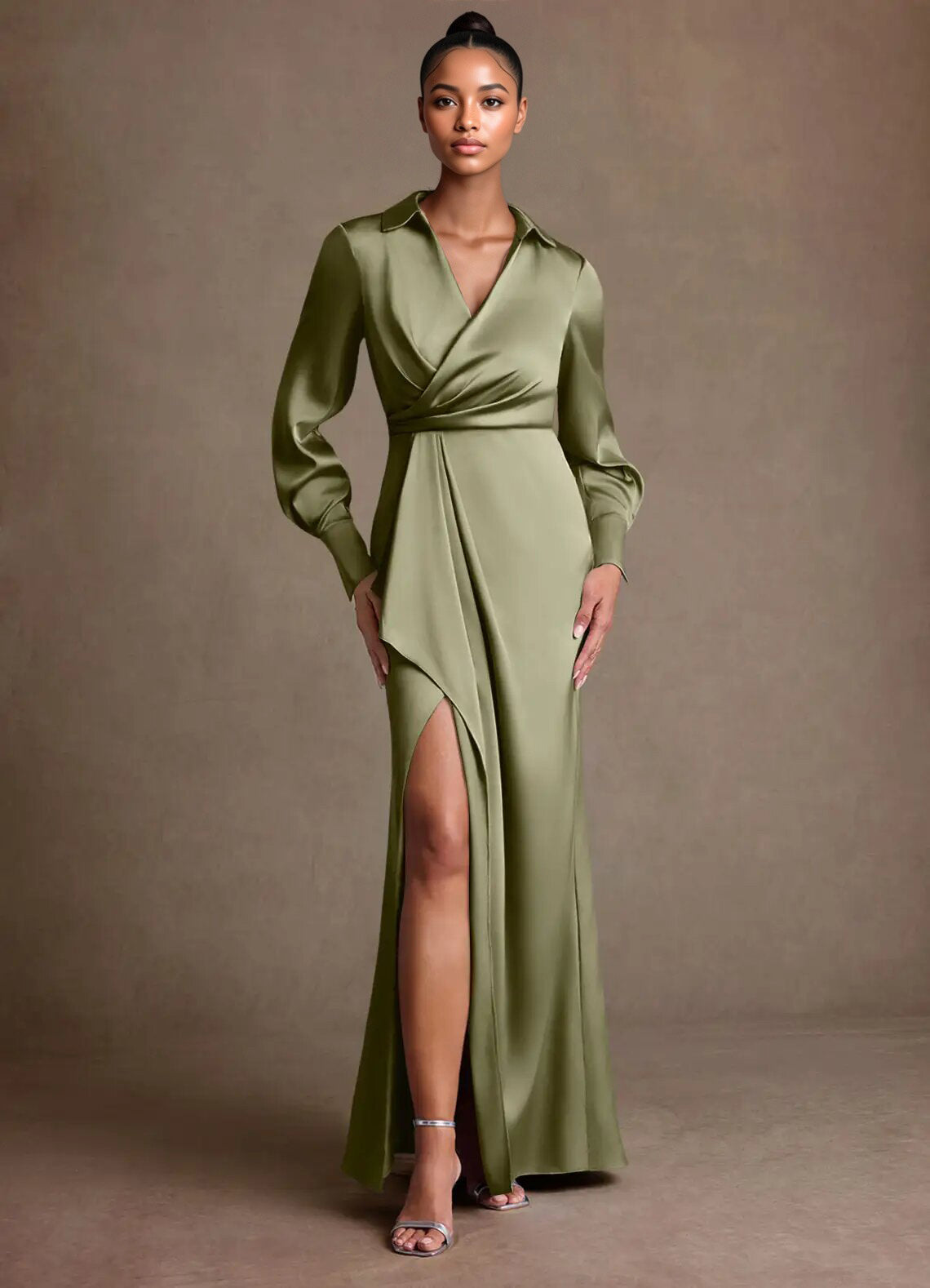 Augday Jacinta Sheath Pleated Stretch Satin Dress