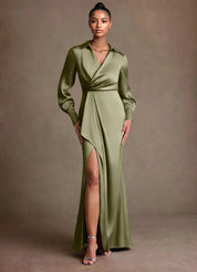 Augday Jacinta Sheath Pleated Stretch Satin Dress