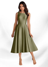 Augday Fulton A-Line Pleated Stretch Satin Dress
