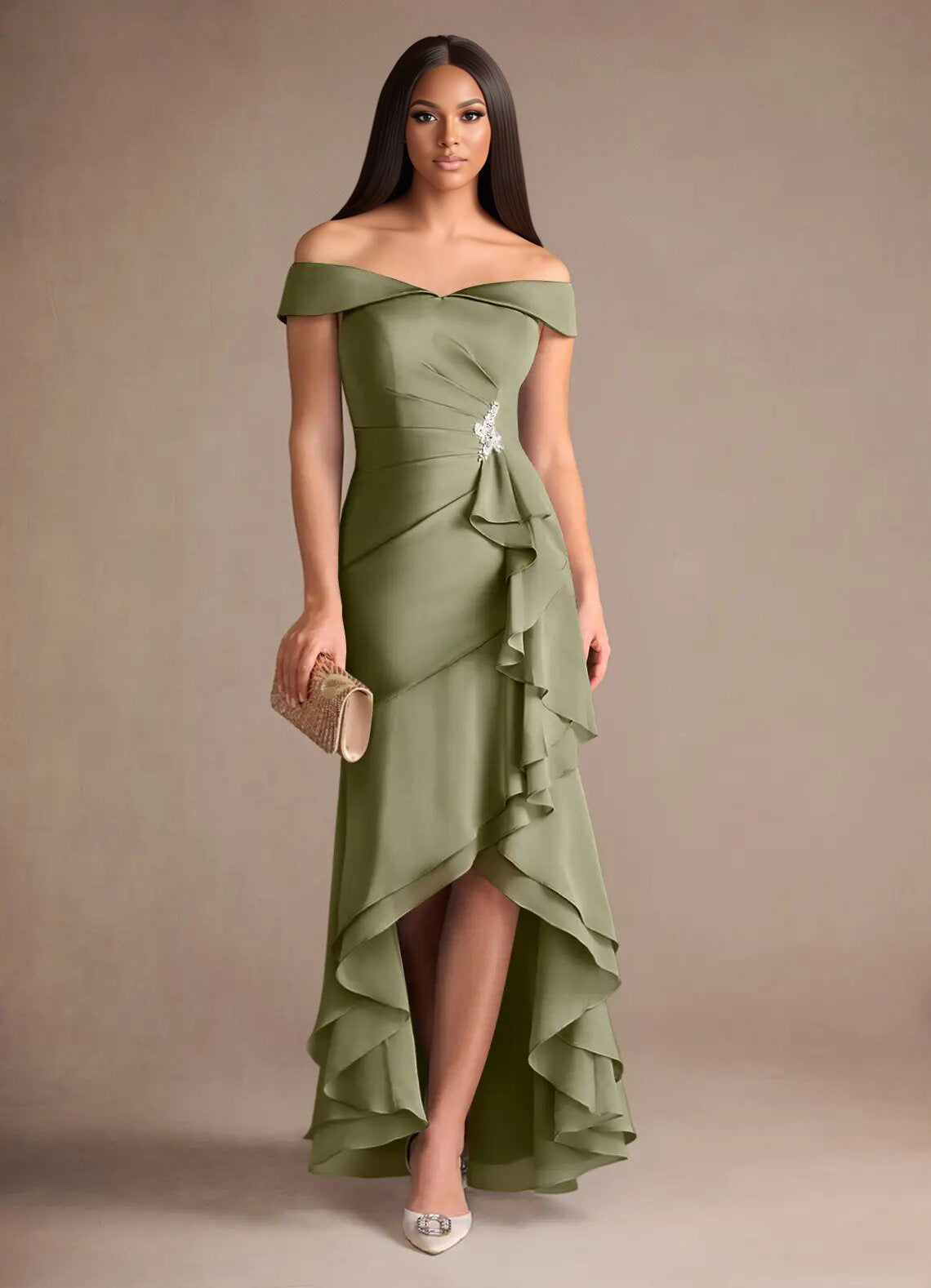 Augday Billings Mermaid Off the Shoulder Stretch Satin Dress
