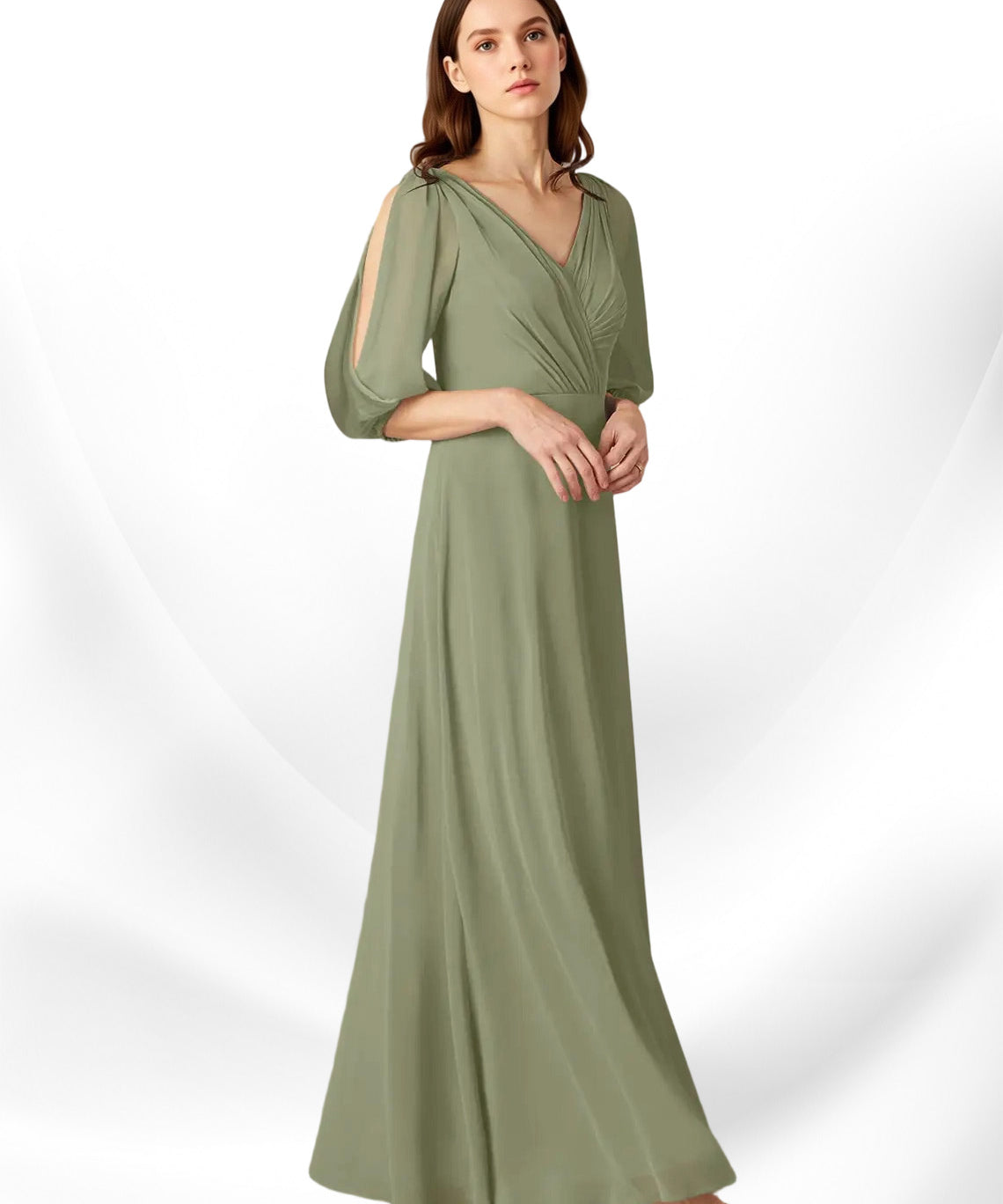 Augday Bronwyn A-Line V-Neck Ruched Chiffon Dress