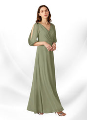 Augday Bronwyn A-Line V-Neck Ruched Chiffon Dress
