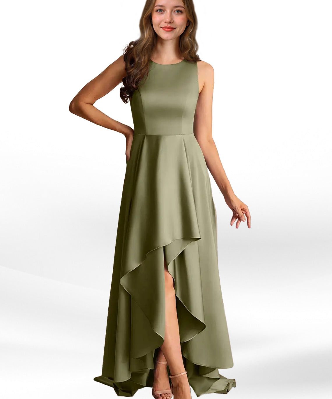 Augday Niles A-Line Trains Stretch Satin Dress