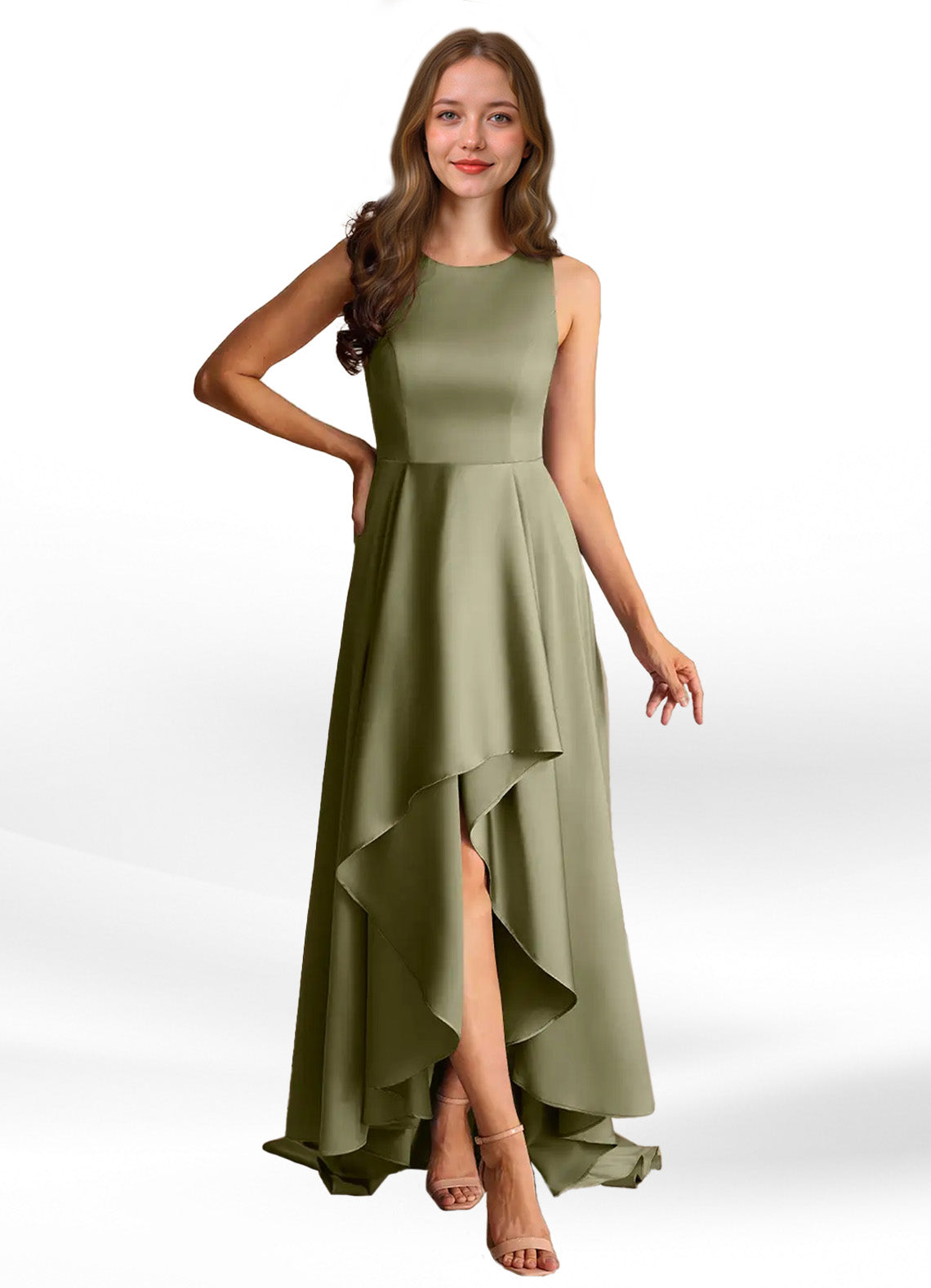 Augday Niles A-Line Trains Stretch Satin Dress