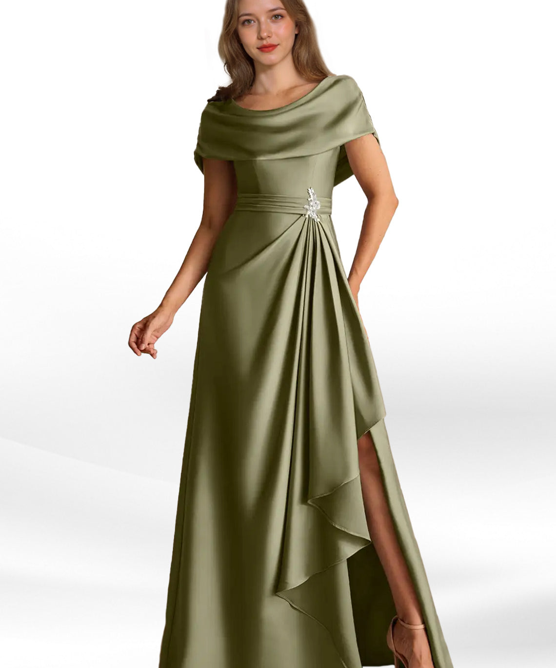 Augday Branford A-Line Pleated Stretch Satin Dress