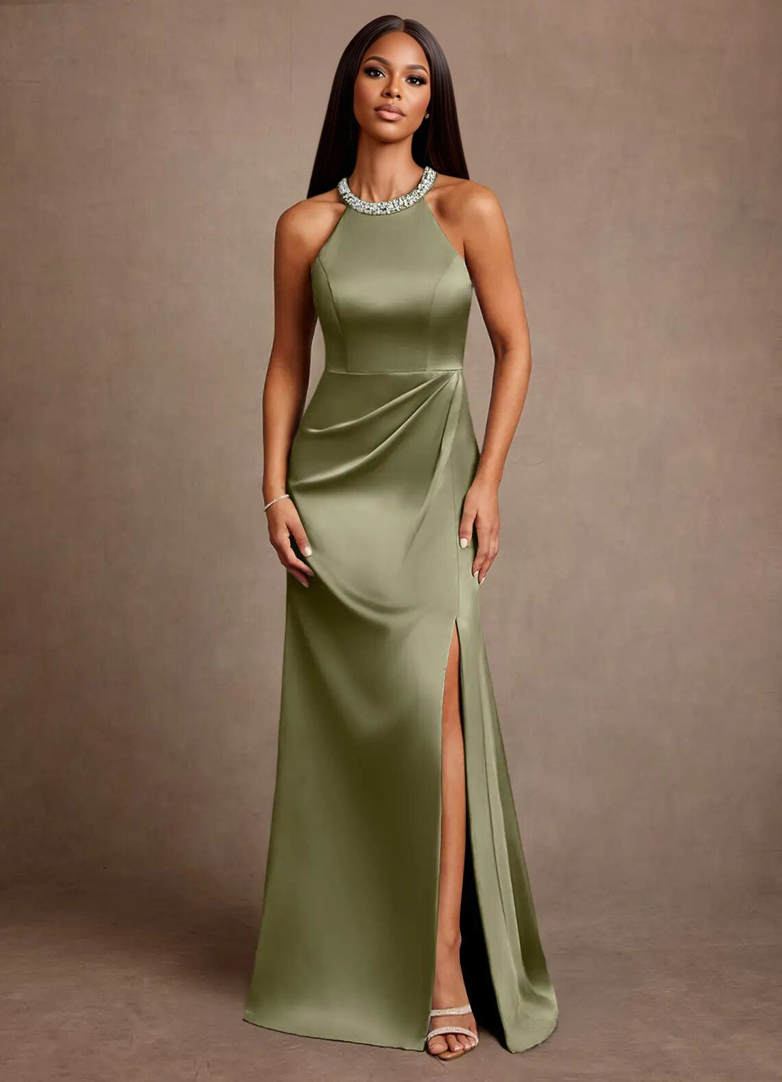 Augday Lawrence A-Line Pleated Stretch Satin Dress