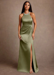 Augday Lawrence A-Line Pleated Stretch Satin Dress
