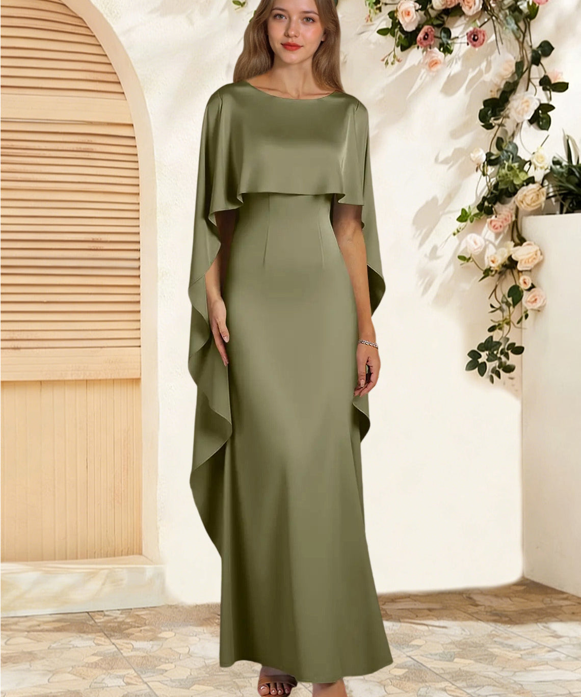 Augday Eli Sheath Boatneck Stretch Satin Dress