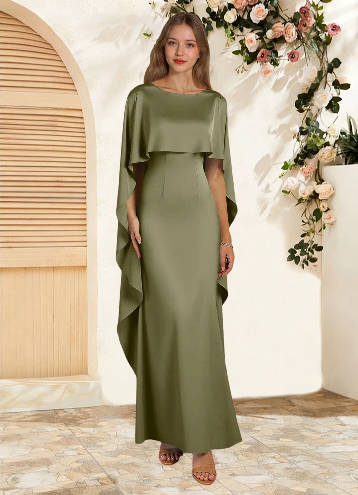 Augday Eli Sheath Boatneck Stretch Satin Dress