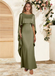 Augday Eli Sheath Boatneck Stretch Satin Dress