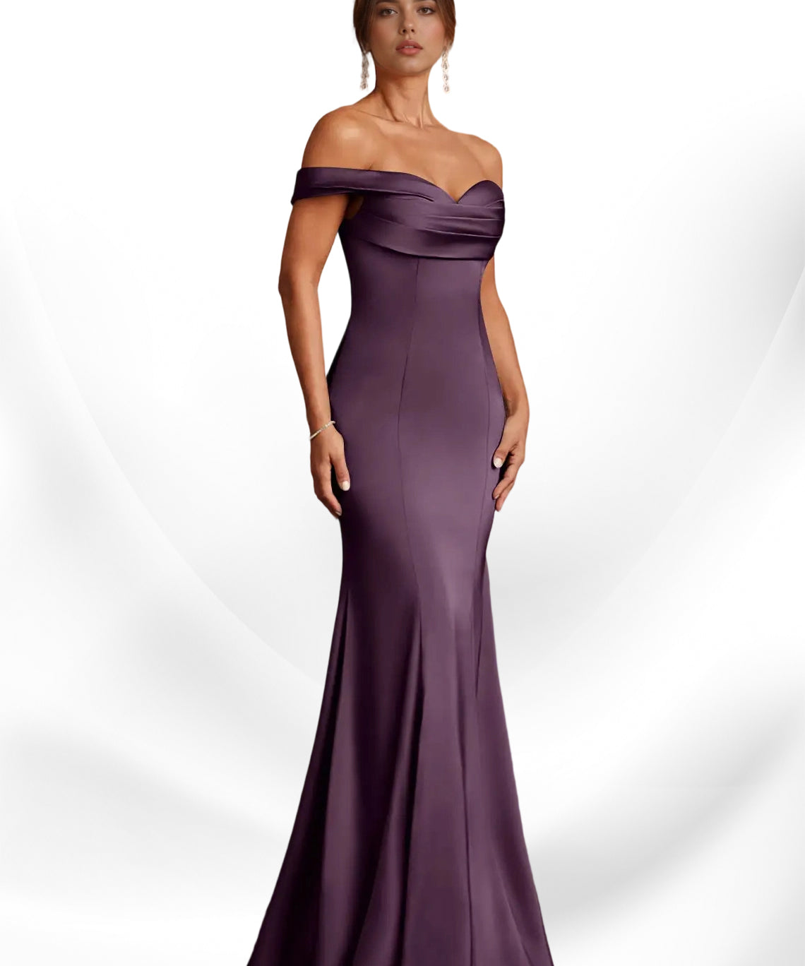 Augday  Mermaid Off the Shoulder Stretch Satin Dress