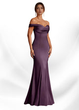 Augday Boone Mermaid Off the Shoulder Stretch Satin Dress