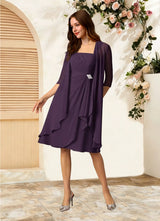 Augday Olivia A-Line Square Neckline Pleated Chiffon Dress