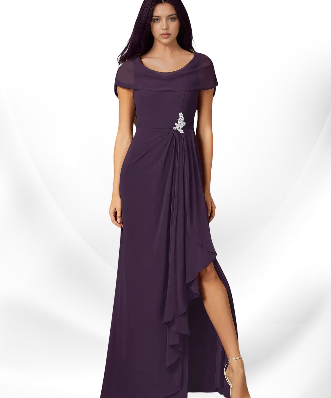 Augday Mary A-Line Side Slit Chiffon Dress