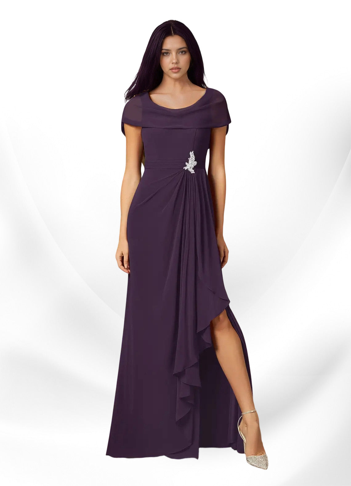 Augday Mary A-Line Side Slit Chiffon Dress