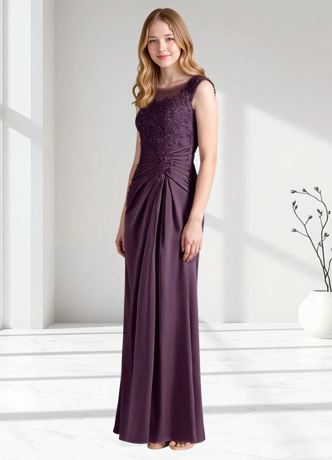 Augday Santa Barbara Sheath Pleated Stretch Satin Dress