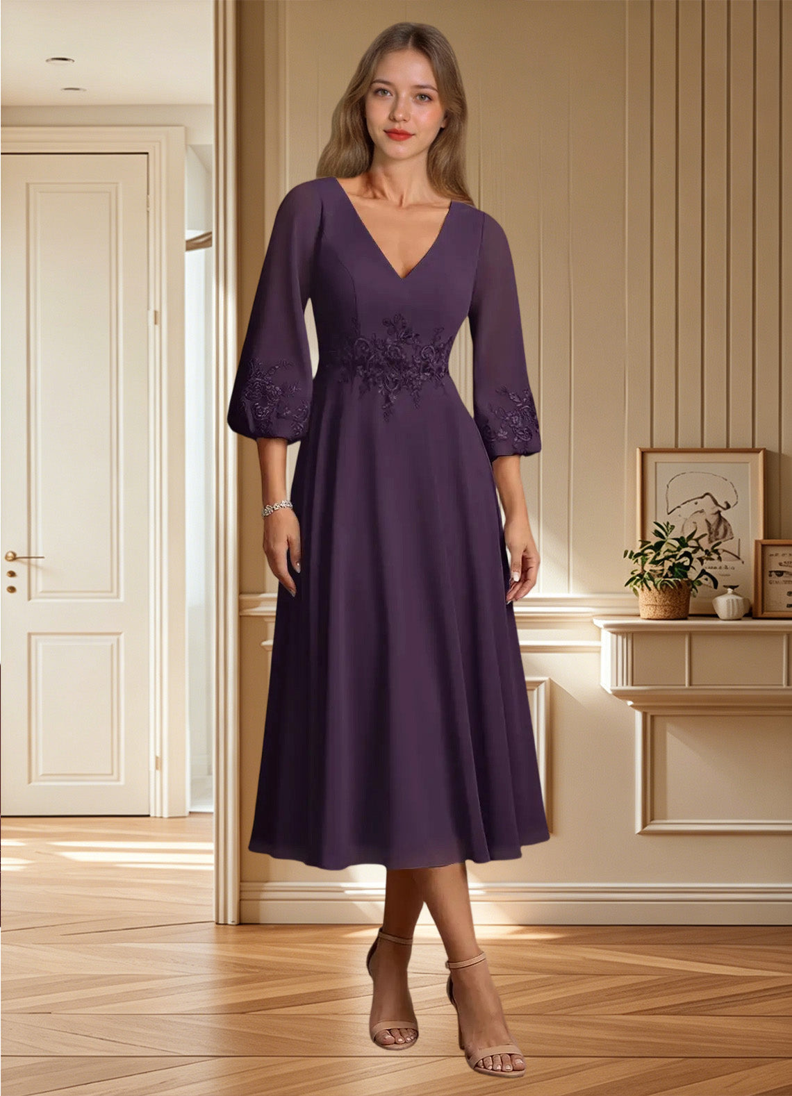 Augday Ana A-Line Lace Chiffon Dress
