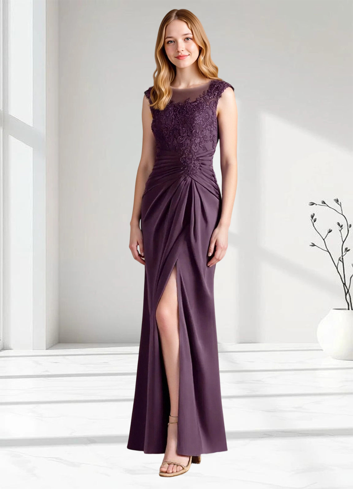 Augday Santa Barbara Sheath Pleated Stretch Satin Dress