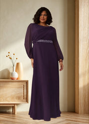 Augday Priyanka A-Line Boatneck Pleated Chiffon Dress