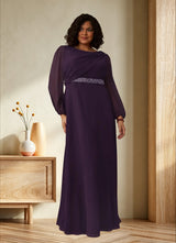 Augday Priyanka A-Line Boatneck Pleated Chiffon Dress