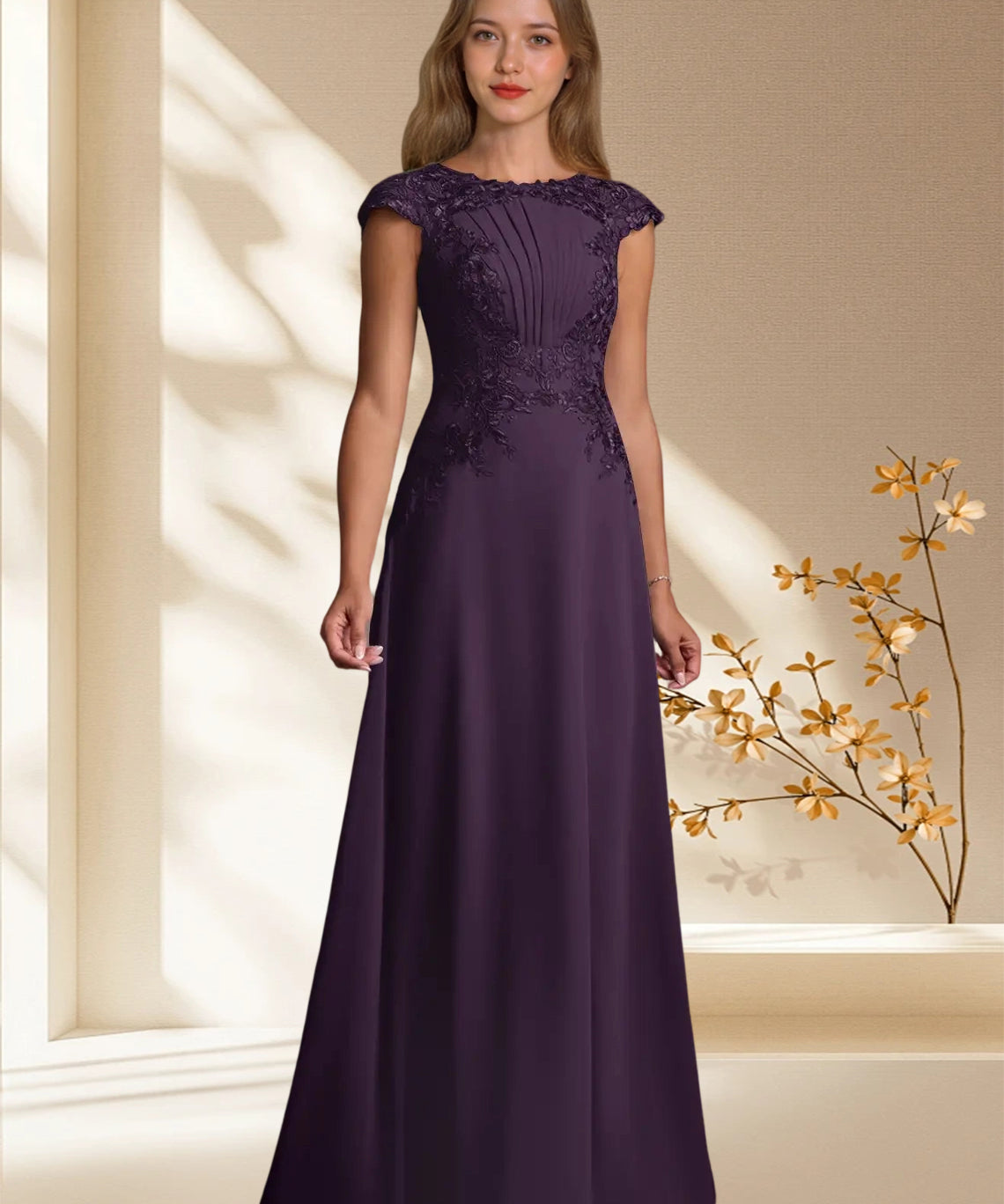 Augday Christi A-Line Lace Chiffon Dress