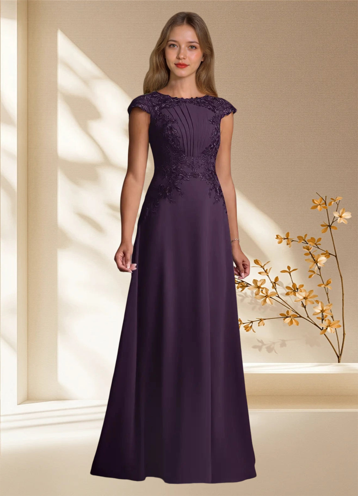 Augday Christi A-Line Lace Chiffon Dress