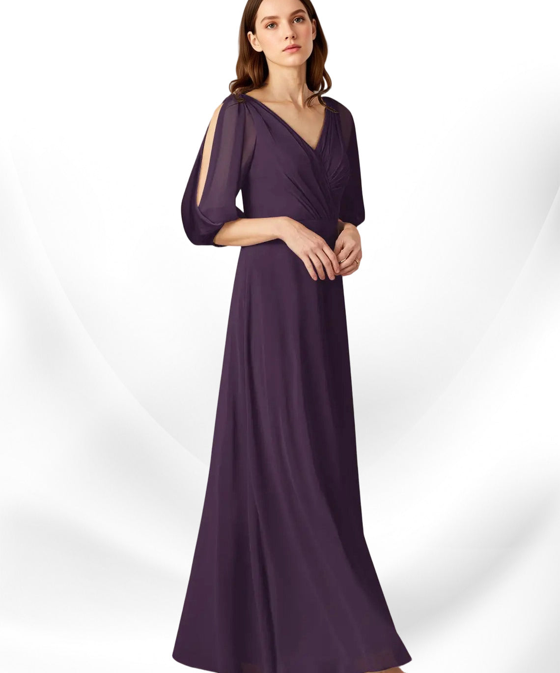 Augday Bronwyn A-Line V-Neck Ruched Chiffon Dress