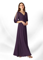 Augday Bronwyn A-Line V-Neck Ruched Chiffon Dress