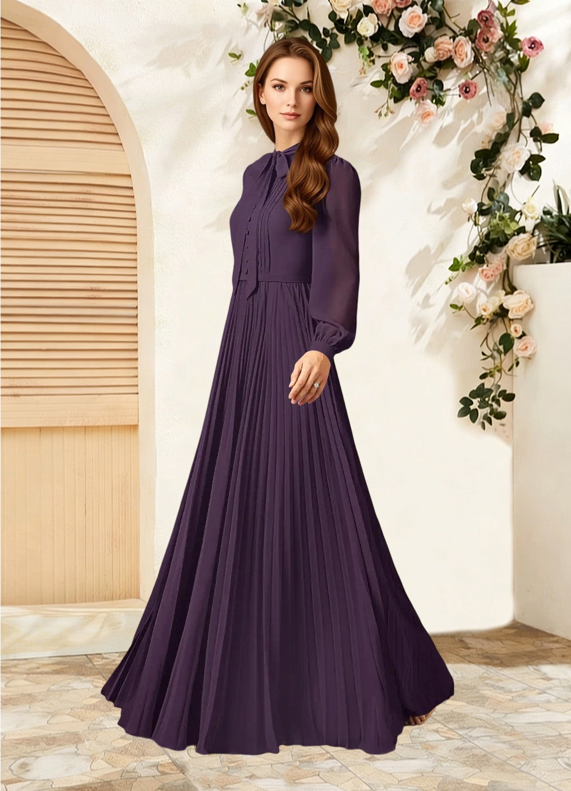 Augday Adellah A-Line Pleated Chiffon Dress