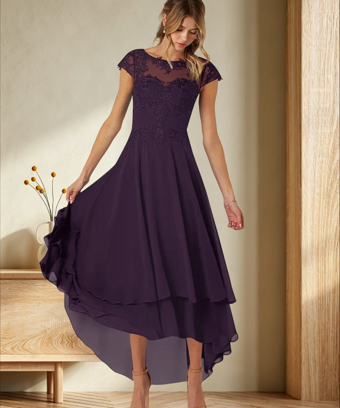 Augday Shonda Lace Chiffon Dress