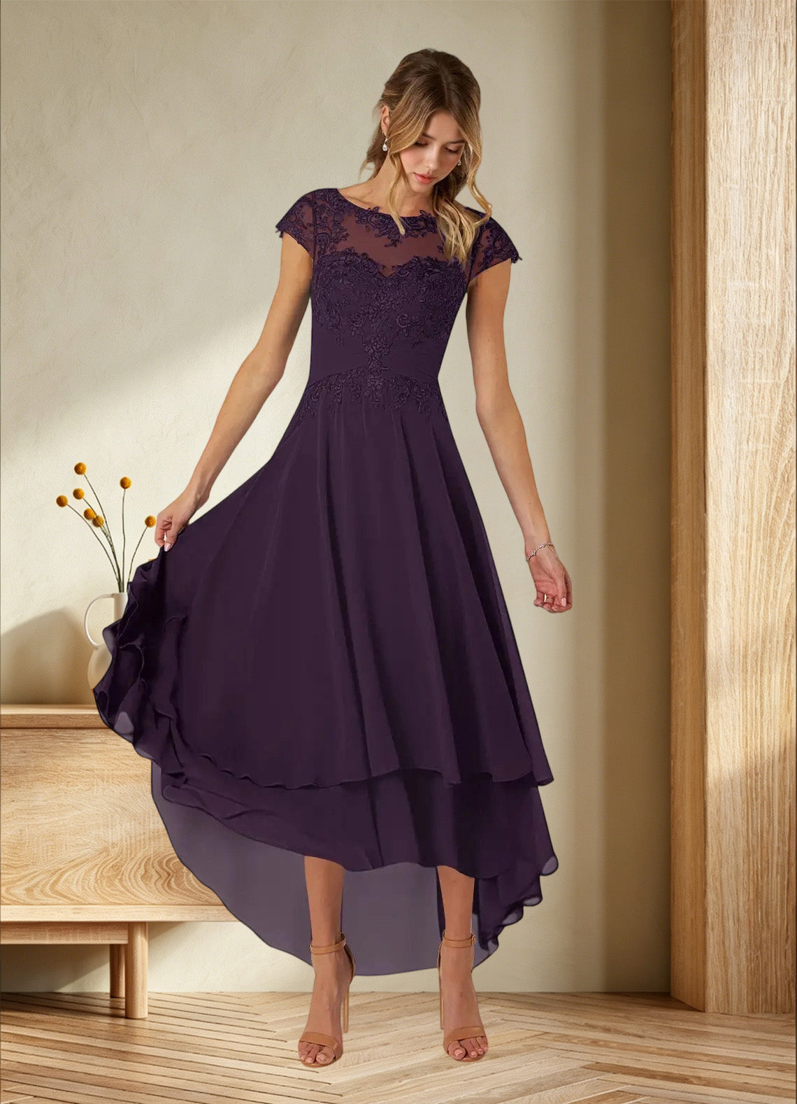 Augday Shonda Lace Chiffon Dress