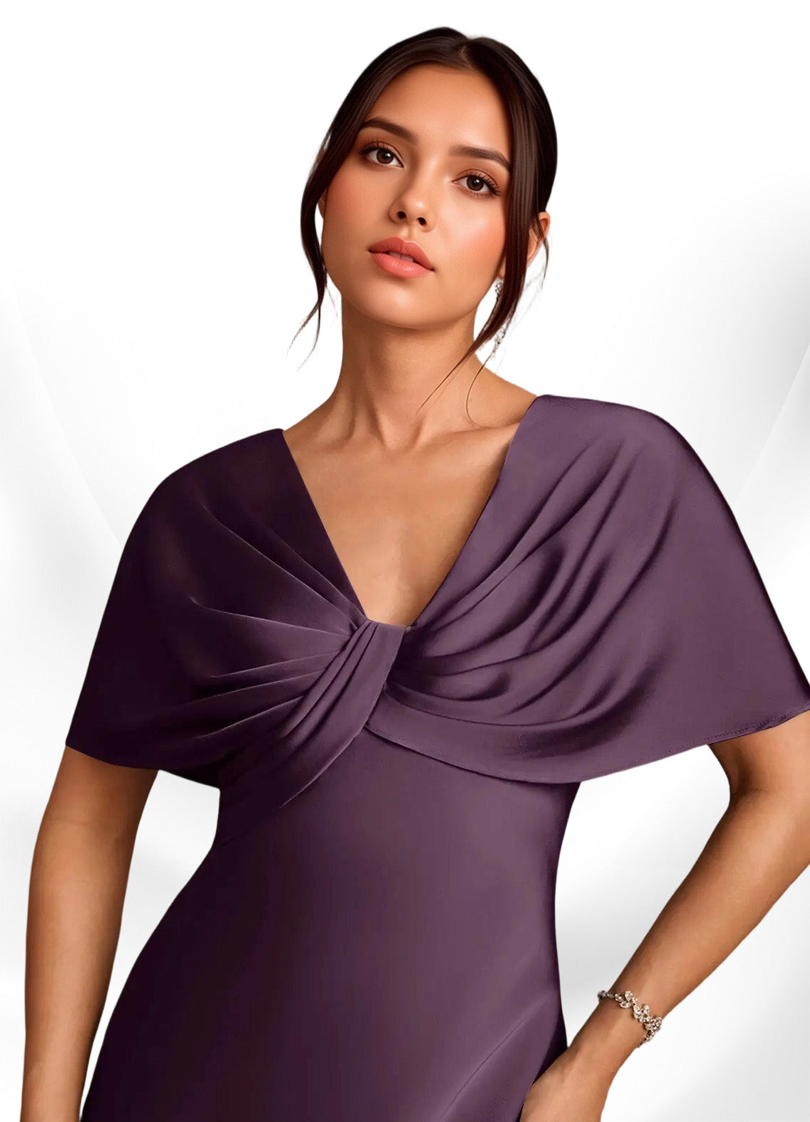 Augday Dosia Sheath Pleated Stretch Satin Dress