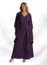 Augday Manuella A-Line V-Neck Pleated Chiffon Dress