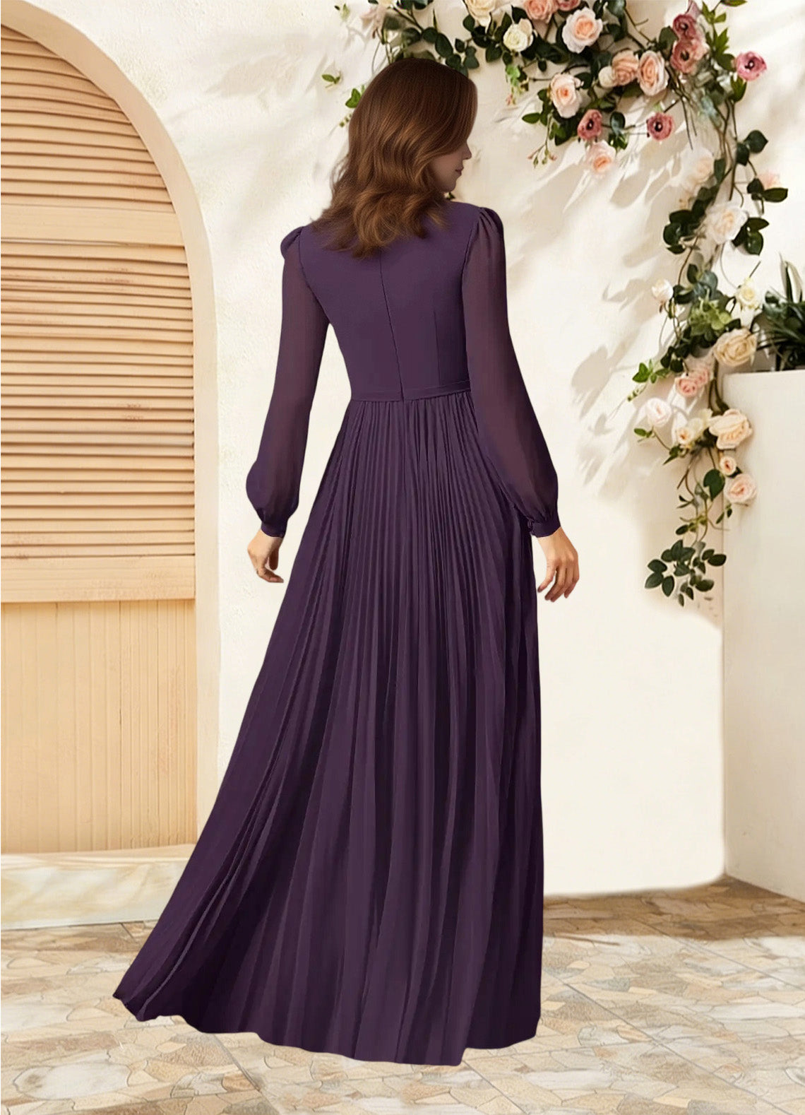 Augday Adellah A-Line Pleated Chiffon Dress