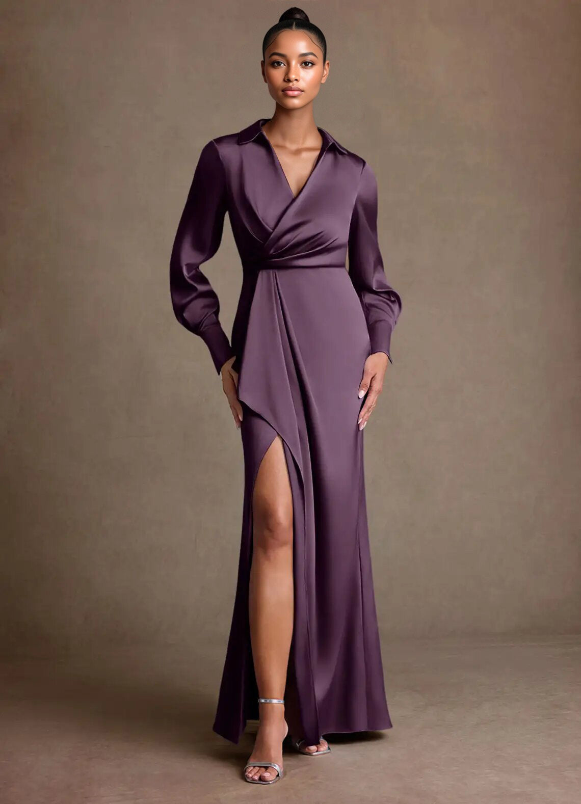 Augday Jacinta Sheath Pleated Stretch Satin Dress
