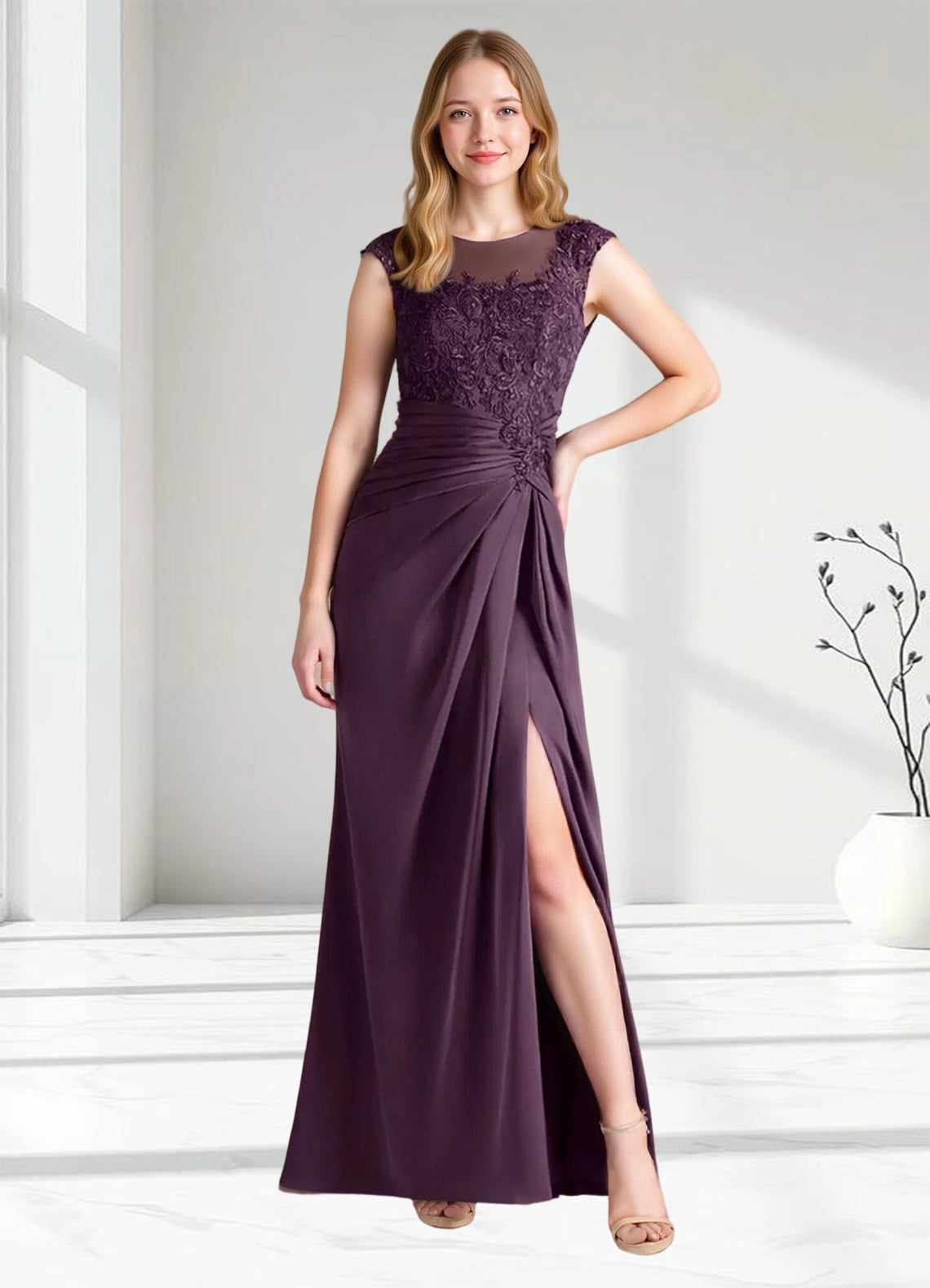 Augday Santa Barbara Sheath Pleated Stretch Satin Dress
